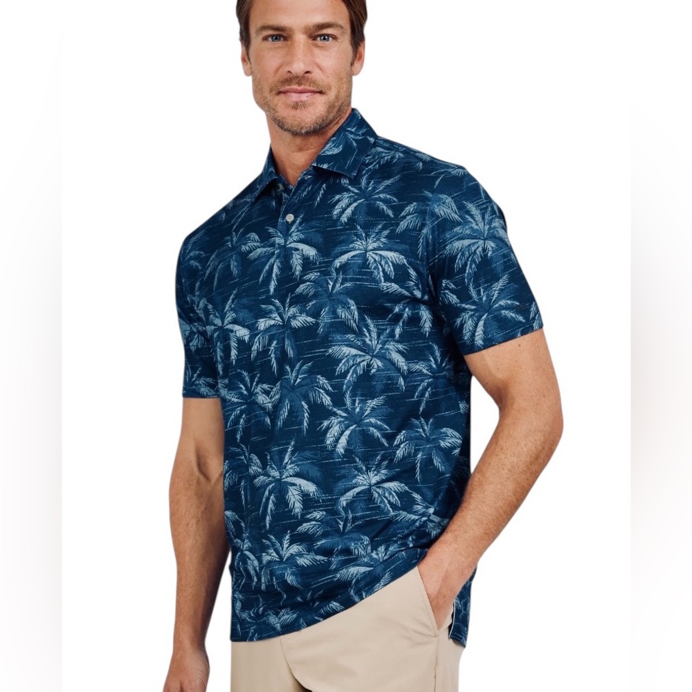 Chaps Blue Palms Print Polo  Everyday Performance Moisture Wicking Size 2XL NWT